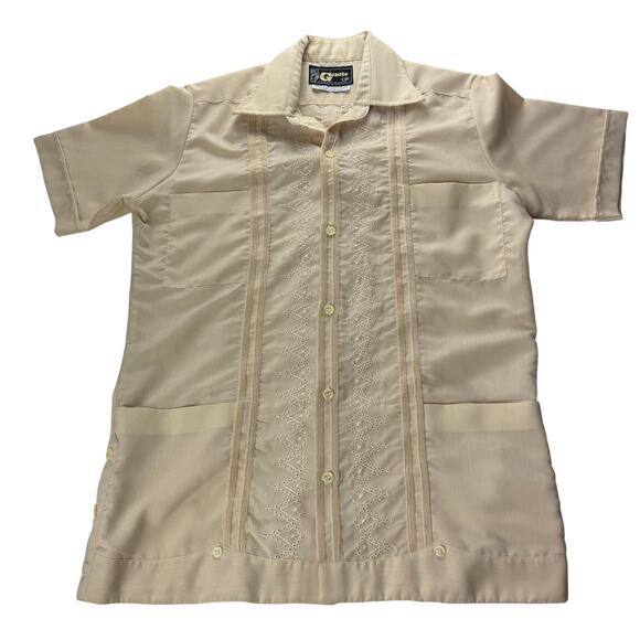 Vintage Mexican Wedding Shirt Guayaberas Gentte Made Yucatan Mexico Mens 36 - Picture 1 of 6